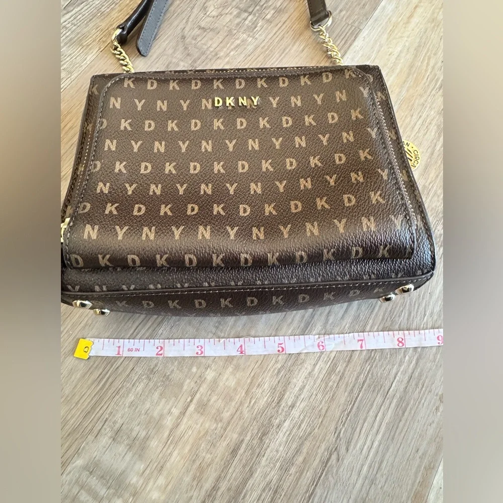 DKNY Dark Brown Monogram Shoulder Bag, chain strap - Picture 7 of 14